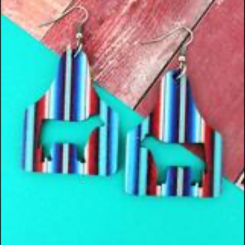 Serape Stripe Cattle Wood Earrings